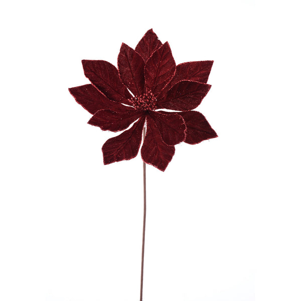 Tige de poinsettia en velours bourgogne 22"