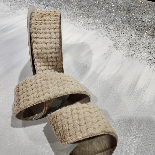 Taupe Wave Patterned Wool Ribbon 2.5" x 30'