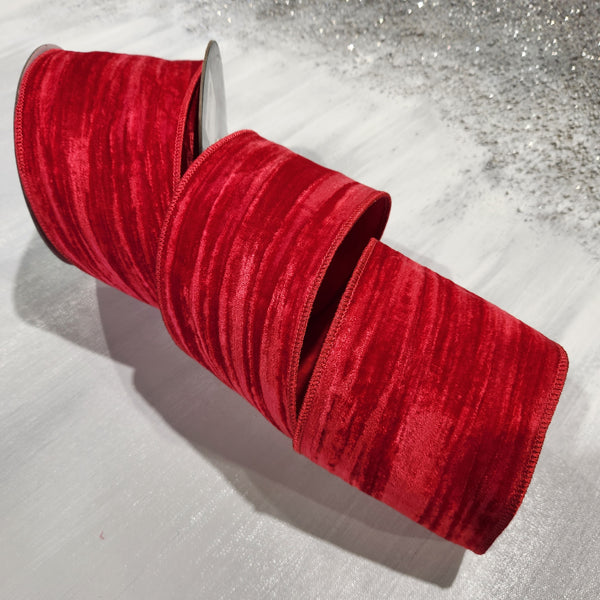Red Embroidered Velvet Ribbon 4" x 30'