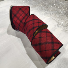 Red and Black Tartan Fabric Ribbon 4" x 30'