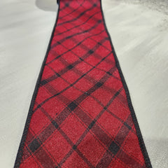 Red and Black Tartan Fabric Ribbon 4" x 30'