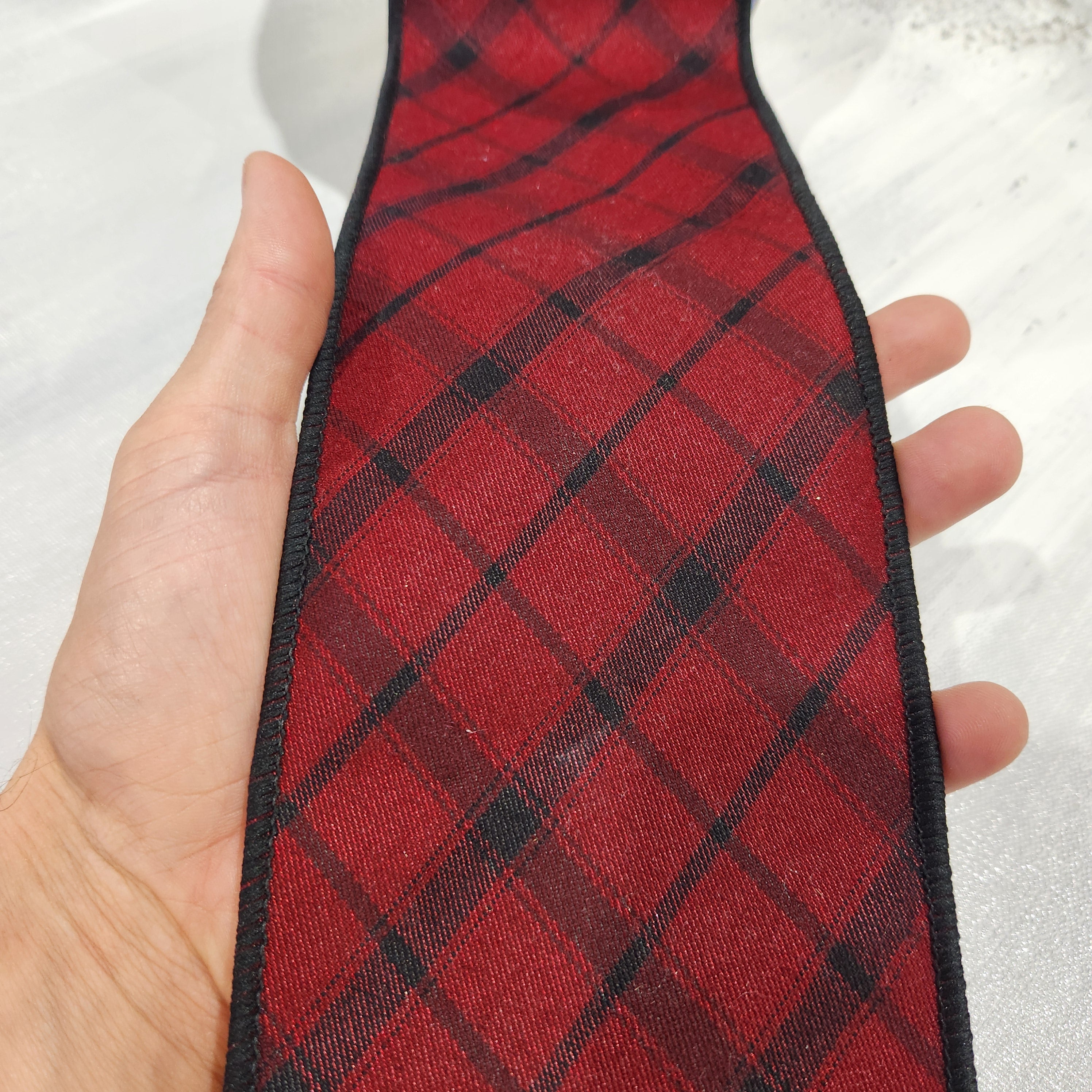 Red and Black Tartan Fabric Ribbon 4" x 30'