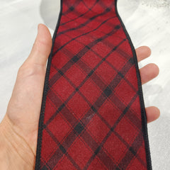 Red and Black Tartan Fabric Ribbon 4" x 30'