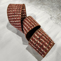 Red, beige and brown tweed ribbon 4" x 30'