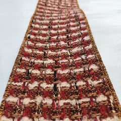 Red, beige and brown tweed ribbon 4" x 30'