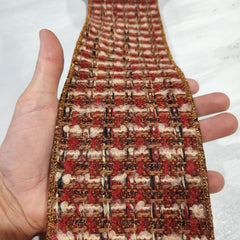 Red, beige and brown tweed ribbon 4" x 30'