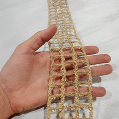 Natural and Gold Wool Net Ribbon 2.5" x 30'
