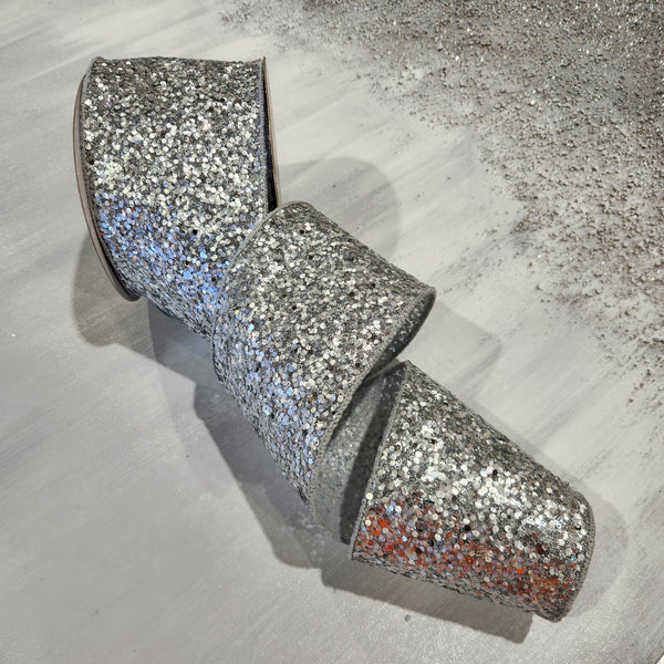 Ruban pailleté argenté 4" x 30'