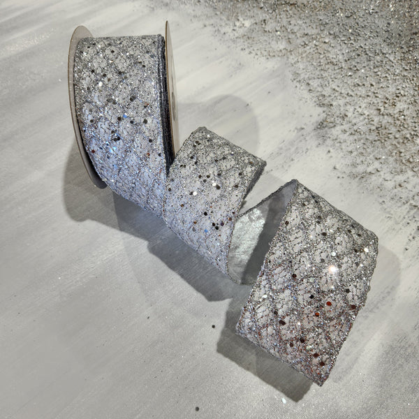 Ruban givré diamant argenté 2,5" x 30'