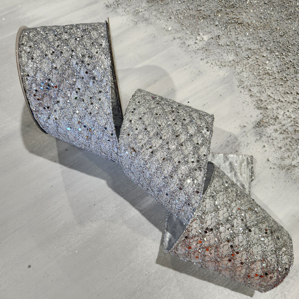 Ruban givré diamant argenté 4" x 30'