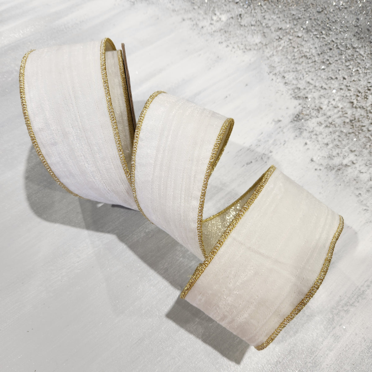 White Velvet Ribbon with Gold Trim 2.5"x5"