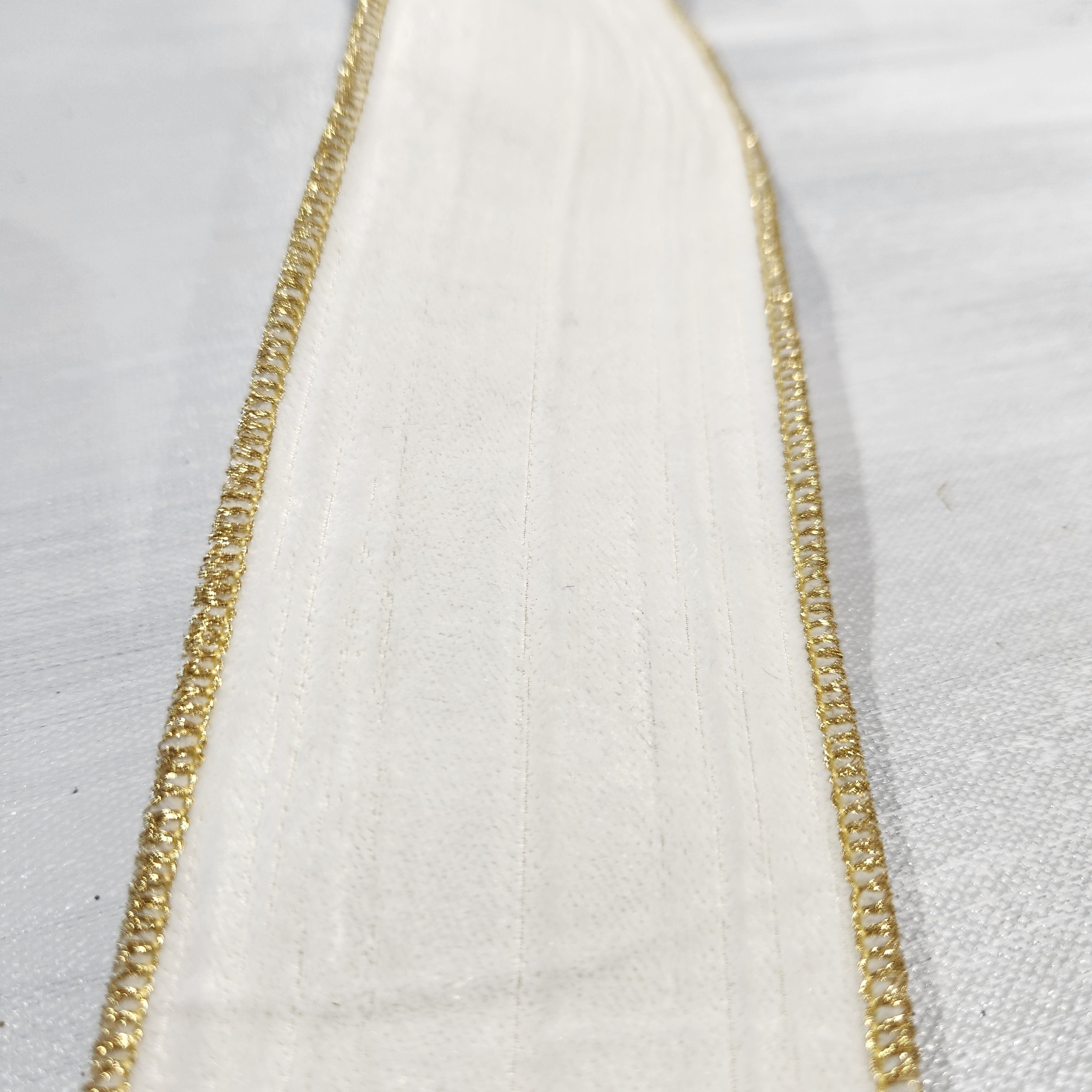 White Velvet Ribbon with Gold Trim 2.5"x5"
