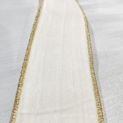 White Velvet Ribbon with Gold Trim 2.5"x5"