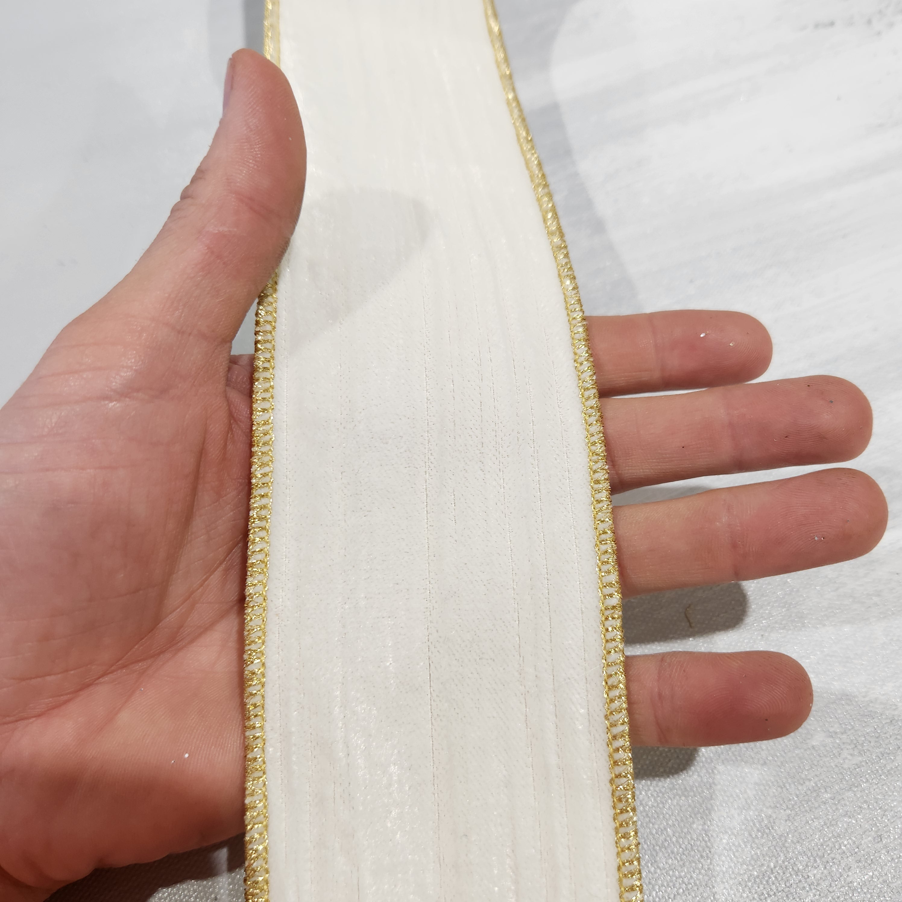 White Velvet Ribbon with Gold Trim 2.5"x5"