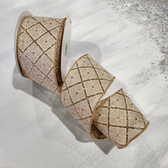 Gold Plaid Natural Linen Ribbon 2.5" x 30'