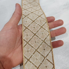 Gold Plaid Natural Linen Ribbon 2.5" x 30'