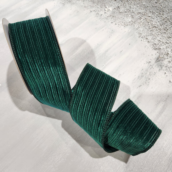 Ruban en velours rayé vert 2,5" x 30'