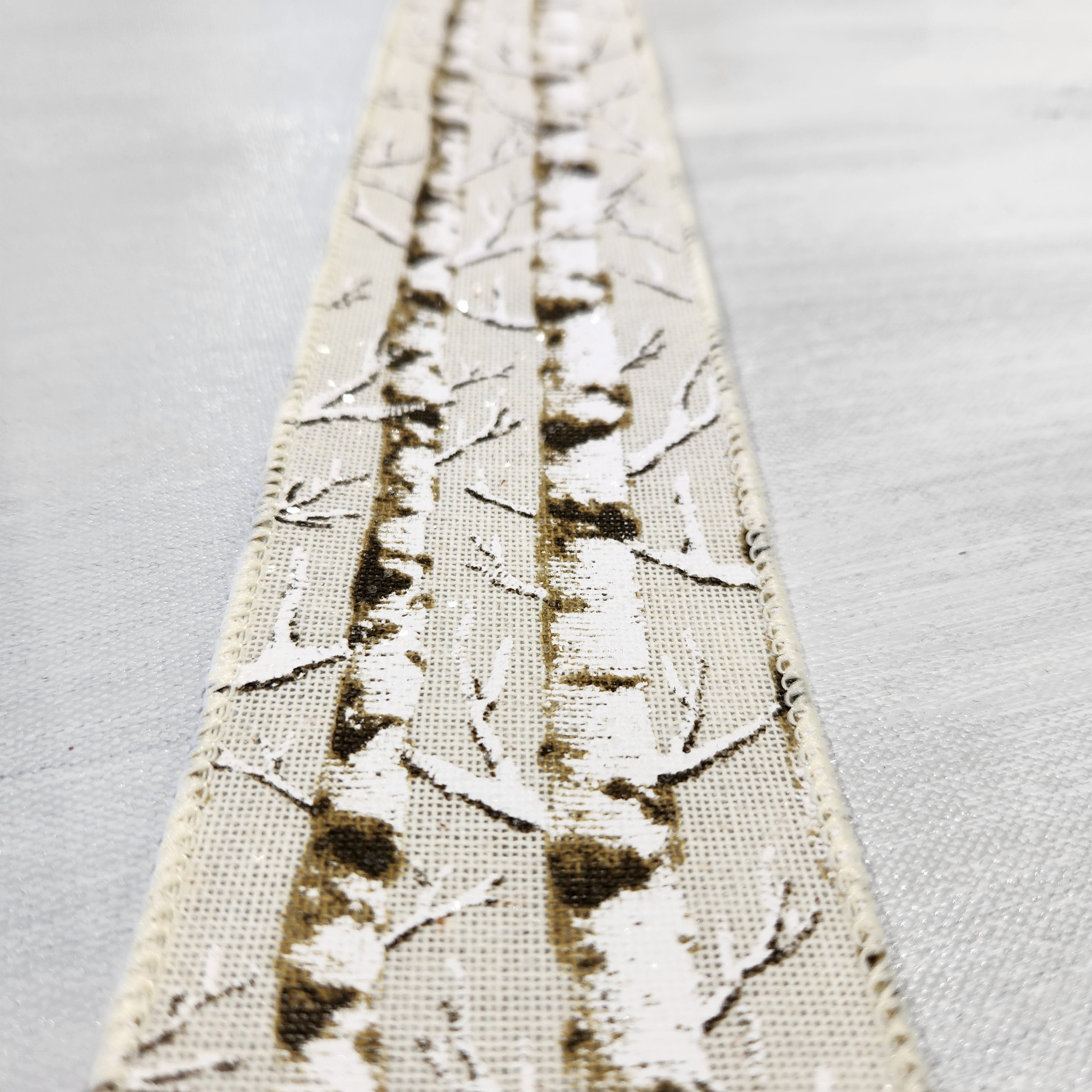 Linen Ribbon with Brown and Natural Birch Pattern 2.5" x 30'