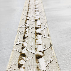 Linen Ribbon with Brown and Natural Birch Pattern 2.5" x 30'