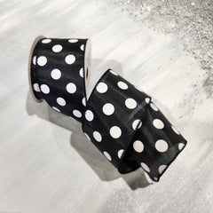 Black ribbon with white polka dots 2.5" x 30'
