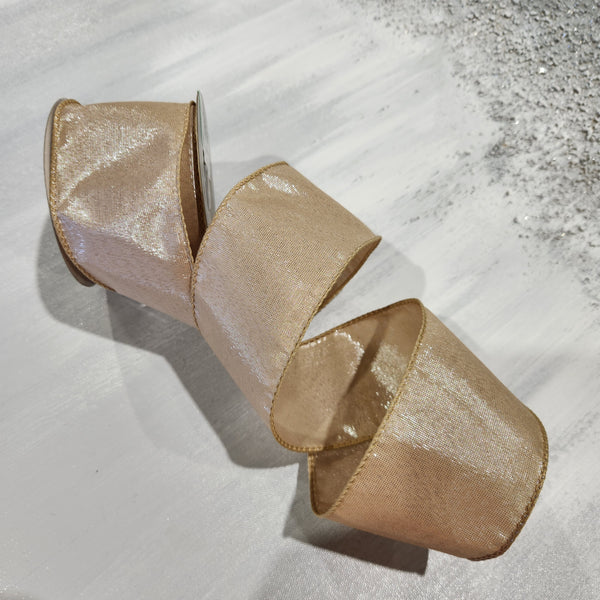 Beige and Gold Dupion Ribbon 2.5" x 30'
