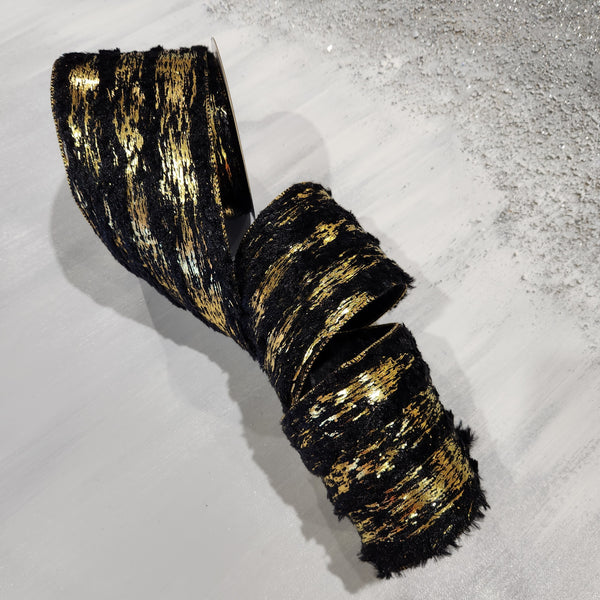 Gold and Black Faux Fur Ribbon 4" x 30'