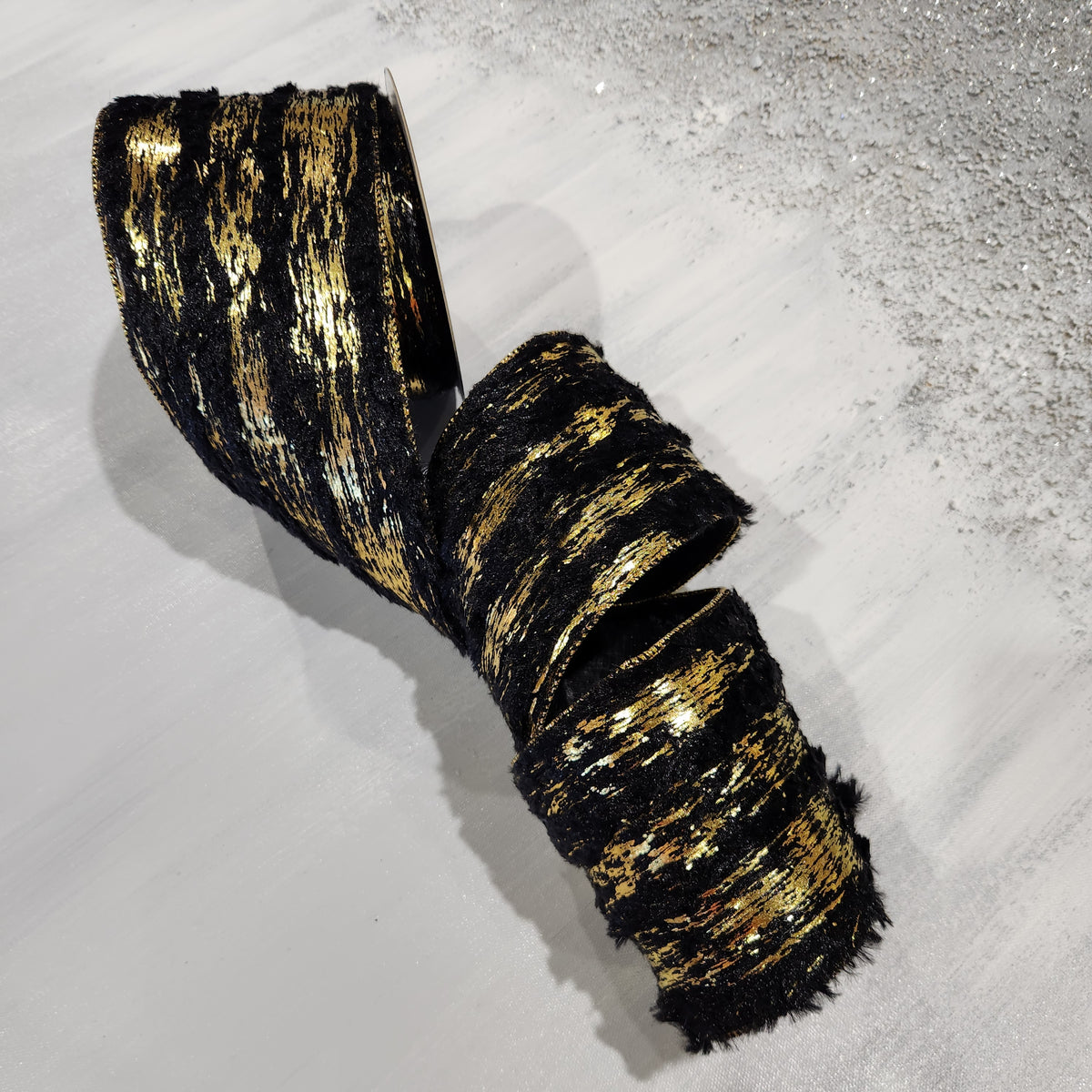 Gold and Black Faux Fur Ribbon 4" x 30'