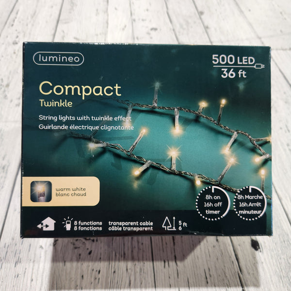 500 lumières scintillantes DEL blanc chaud, fil transparent, 36'