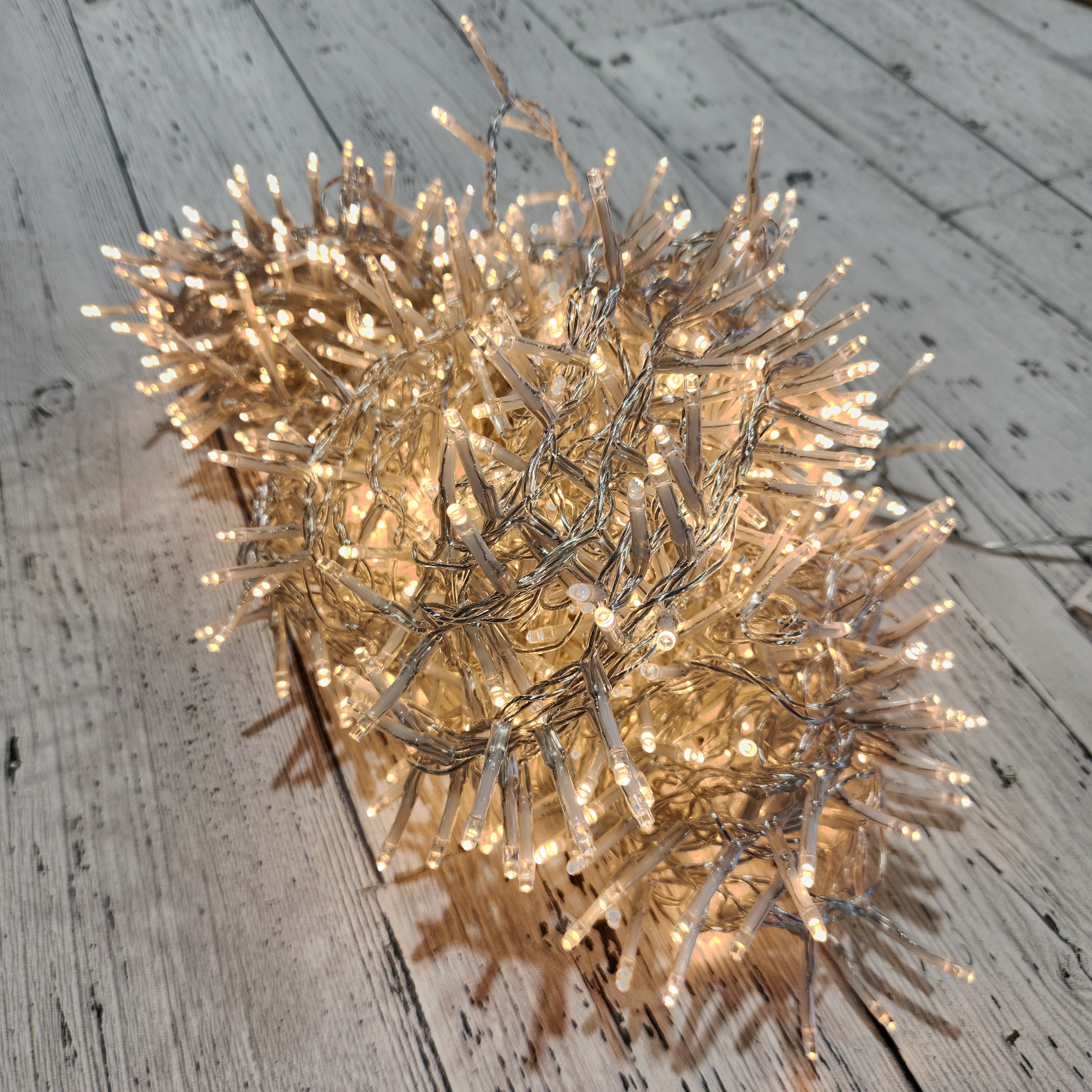 1000 Warm White LED Lights, Transparent Wire, 8 Functions, 74'