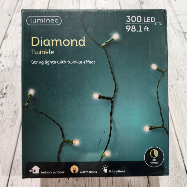 Lumières scintillantes DEL blanc chaud, fil vert, 98,1'