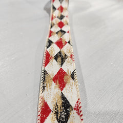 Cream, Black-Red and Metallic Gold Diamond Canvas Ribbon 1.5" x 30'