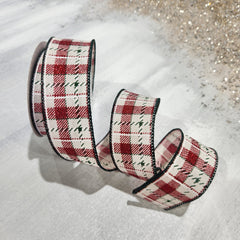 Beige, Green and Red Glossy Canvas Ribbon 1.5" x 30'