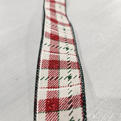 Beige, Green and Red Glossy Canvas Ribbon 1.5" x 30'
