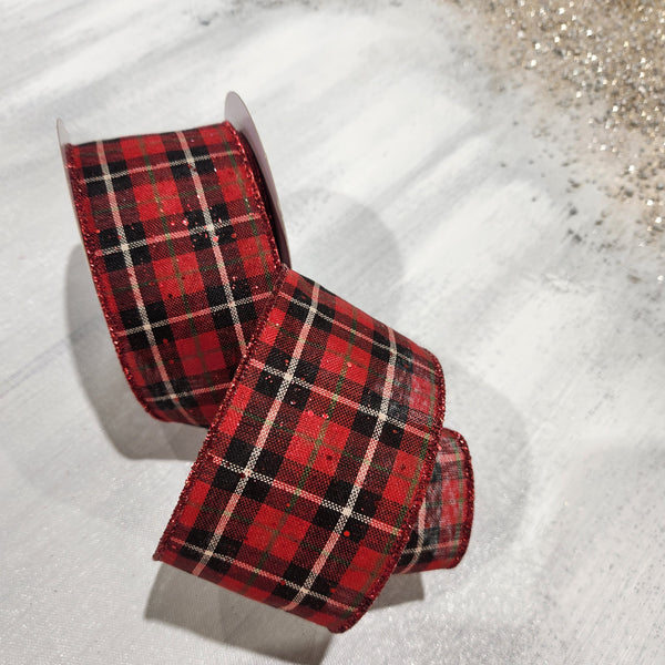 Red, Black, Green and Brown Glossy Plaid Ribbon 2.5" x 30'