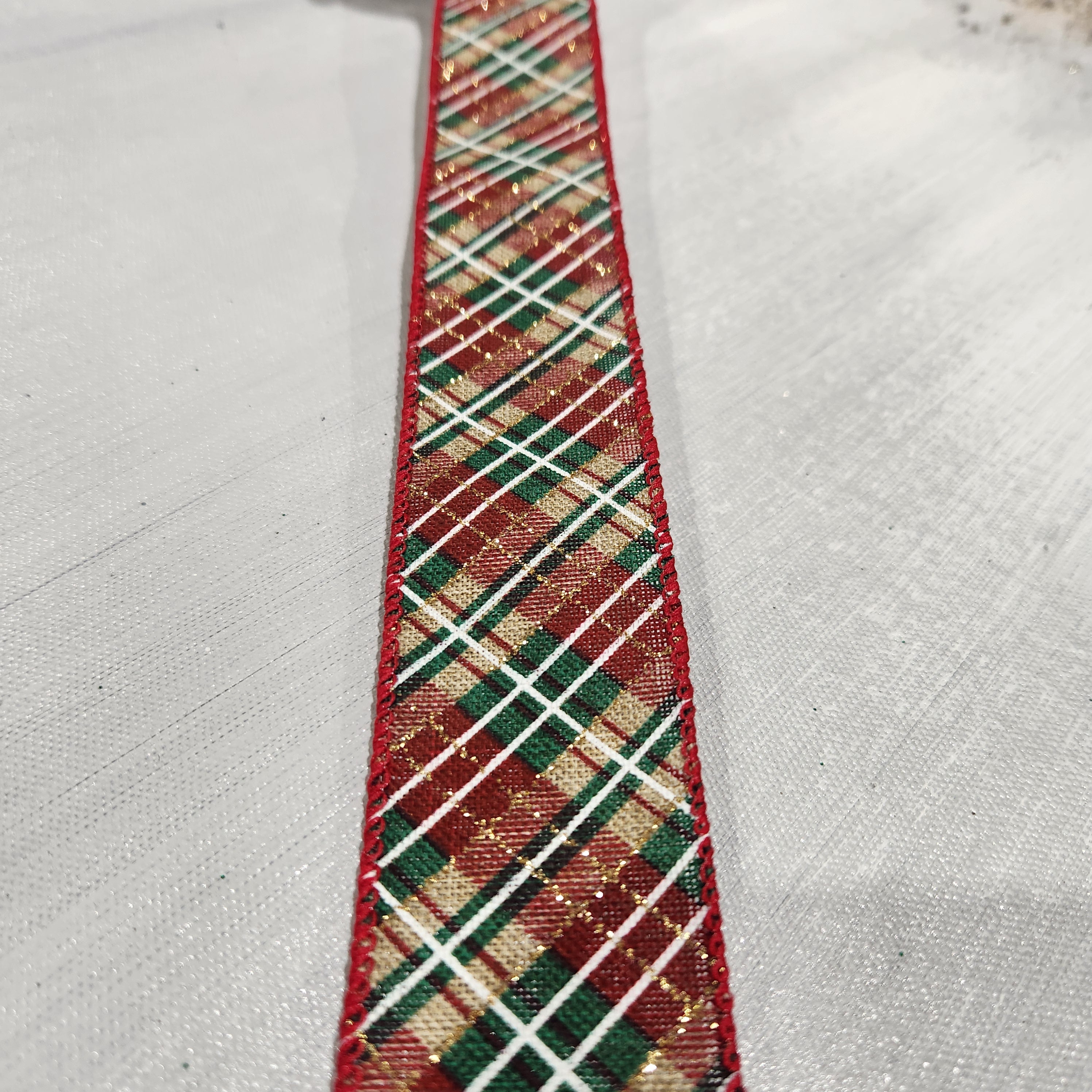 Beige and chocolate checkered linen ribbon shiny 1.5" x 30'