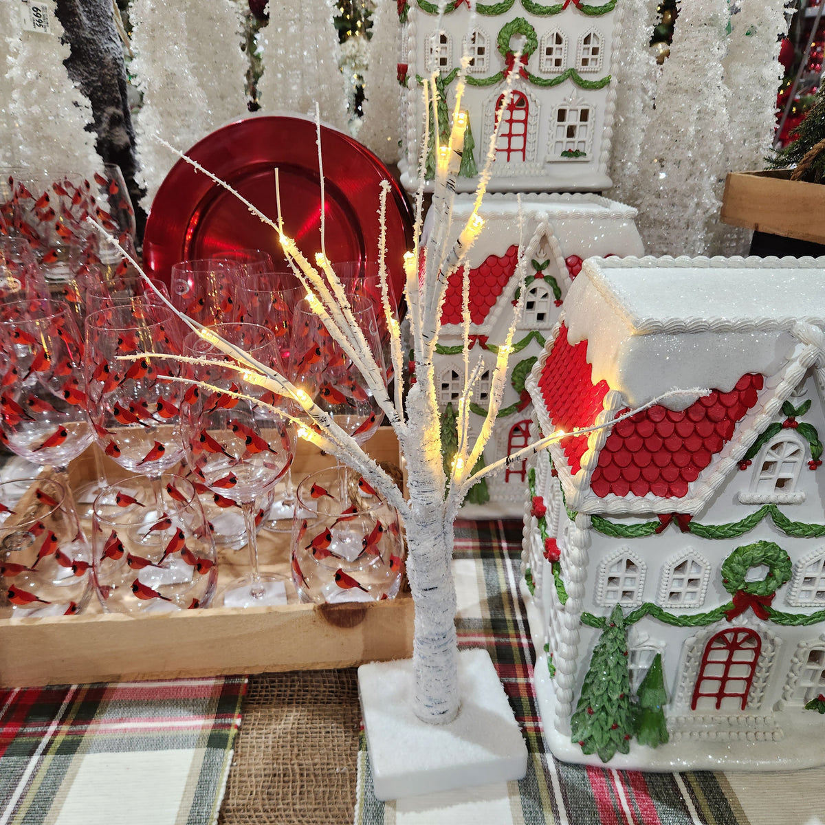 Tree with 16 White Snowy Birch LEDs, 17.75"