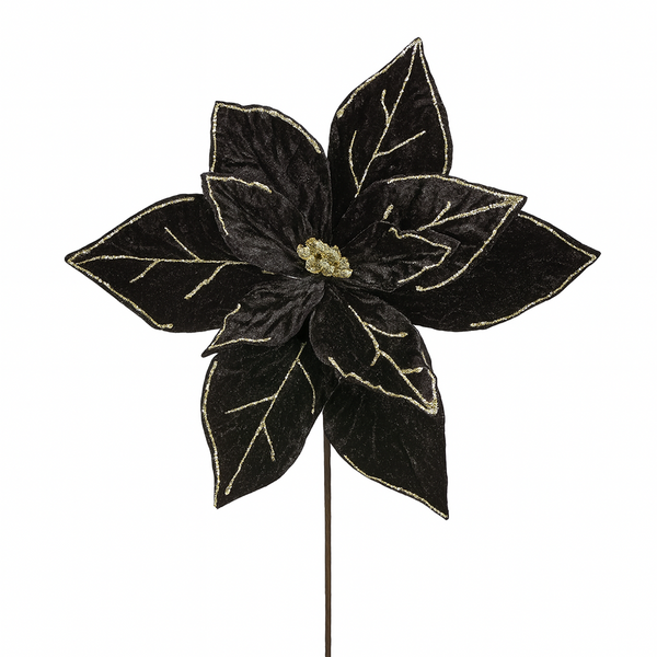 Tige de poinsettia noir en velours 22"