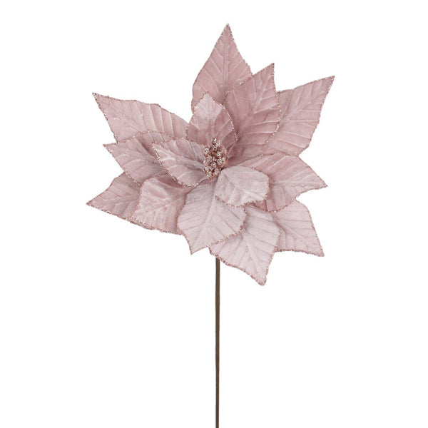 Tige de poinsettia en velours rose 22"