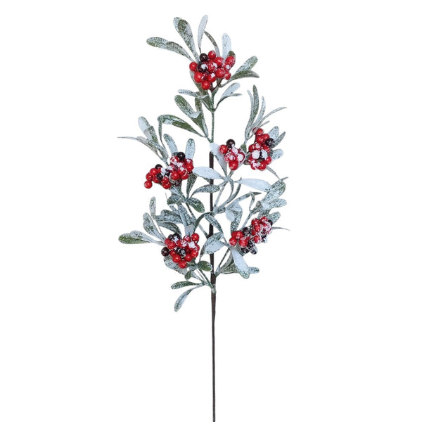 Tige de baies de laurier enneigées rouge blanc vert 24"
