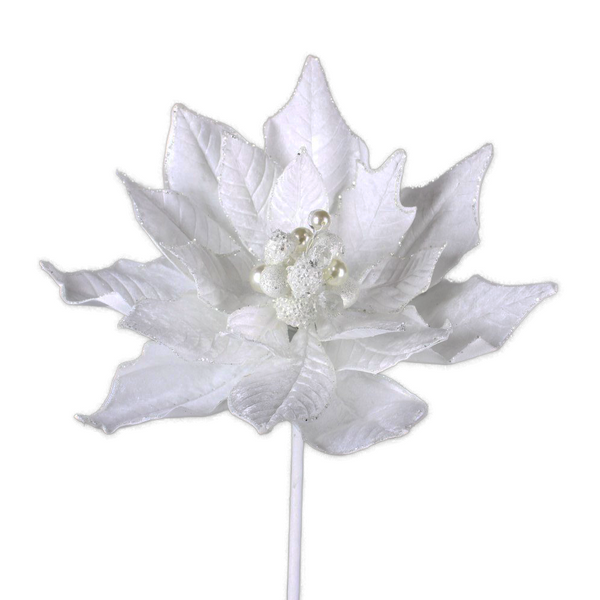 Tige de poinsettia en velours de luxe blanc 20"