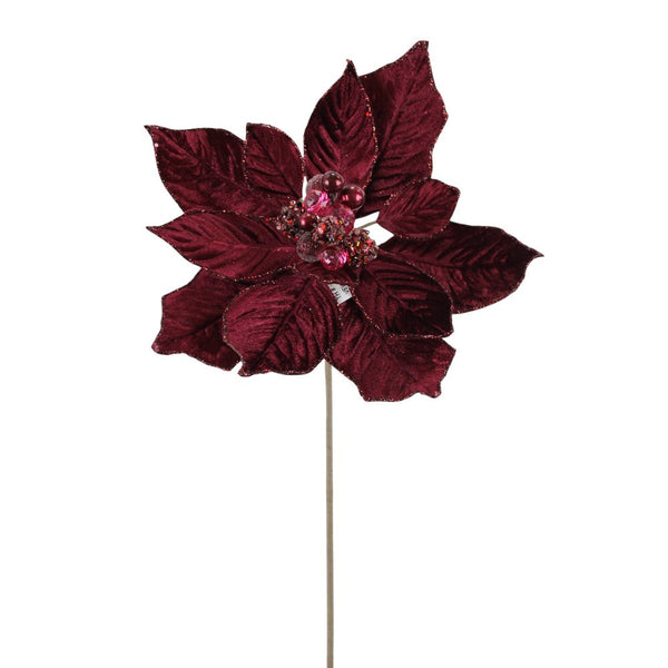Tige de poinsettia en velours pailleté merlot 18"