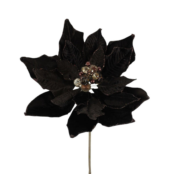 Tige de poinsettia en velours pailleté de luxe chocolat 20"