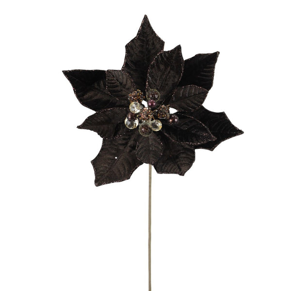 Tige de poinsettia en velours pailleté chocolat 18"