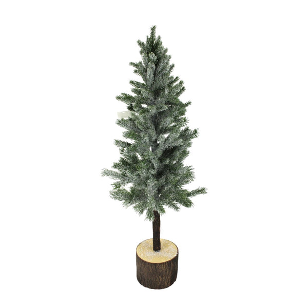 Sapin de Noël en épinette enneigé avec base vert blanc 35.5"