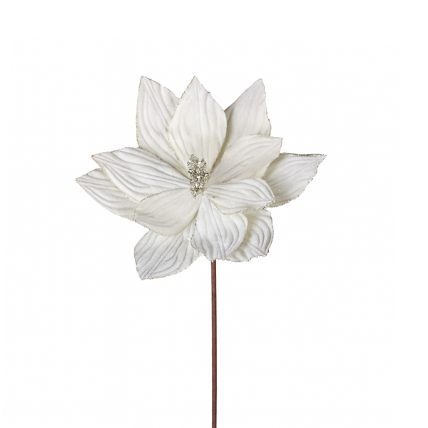 Tige de poinsettia en velours pailleté ivoire 22"