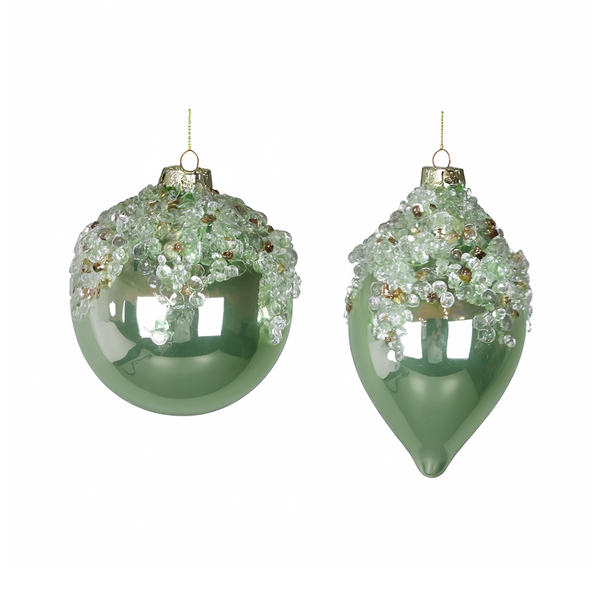 Boule en verre avec bijou assortie menthe 4"