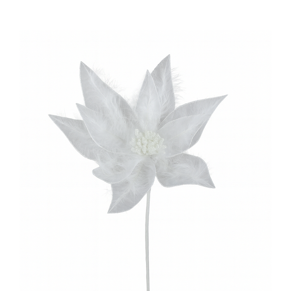 Tige de poinsettia plume blanche 22"