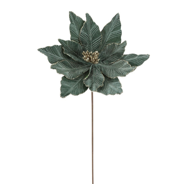 Tige de poinsettia en velours vert mousse 22"