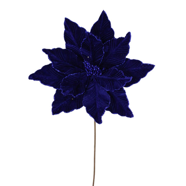 Tige de poinsettia en velours bleu royal 22"