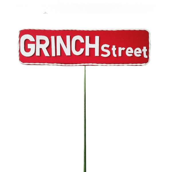 Pancarte 'Grinch Street" rouge et blanc 6" x 21"